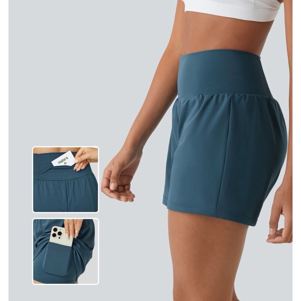 Halara SoftlyZero Airy Super High Waist 2-in-1 InstantCool Yoga Shorts Pockets L